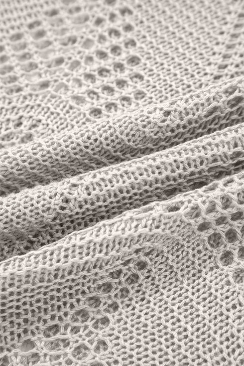Textured Open Knit Zigzag Hem Pullover Sweater
