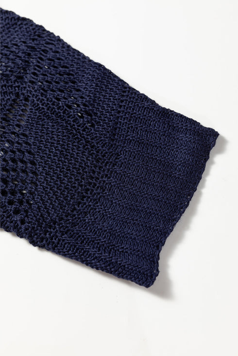 Textured Open Knit Zigzag Hem Pullover Sweater