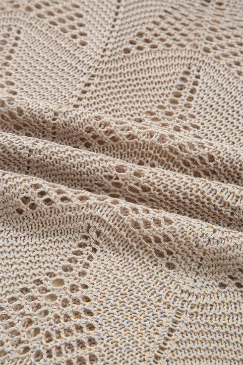 Textured Open Knit Zigzag Hem Pullover Sweater