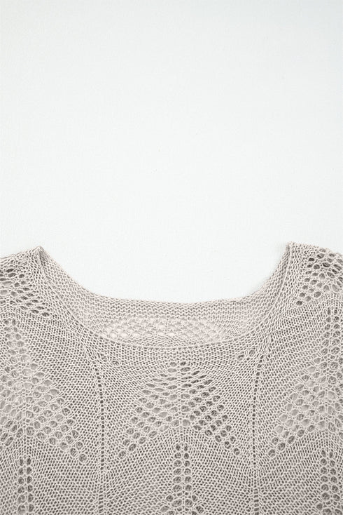 Textured Open Knit Zigzag Hem Pullover Sweater