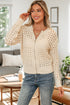 Textured Open Knit Zip Front Cardigan Sweater