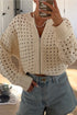 Textured Open Knit Zip Front Cardigan Sweater