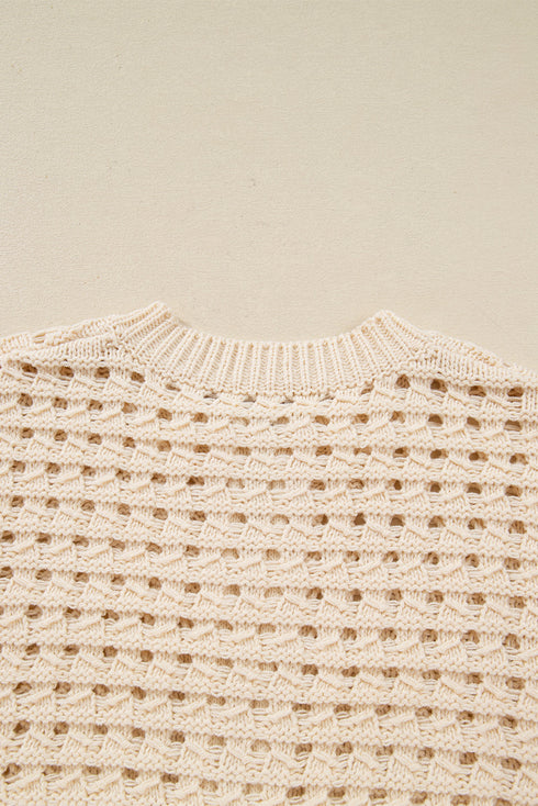 Textured Open Knit Zip Front Cardigan Sweater