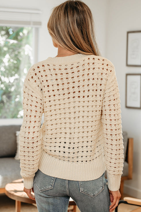 Textured Open Knit Zip Front Cardigan Sweater