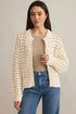 Textured Open Knit Zip Front Cardigan Sweater