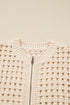 Textured Open Knit Zip Front Cardigan Sweater