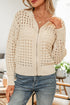 Textured Open Knit Zip Front Cardigan Sweater