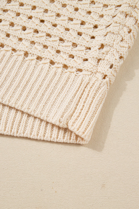 Textured Open Knit Zip Front Cardigan Sweater