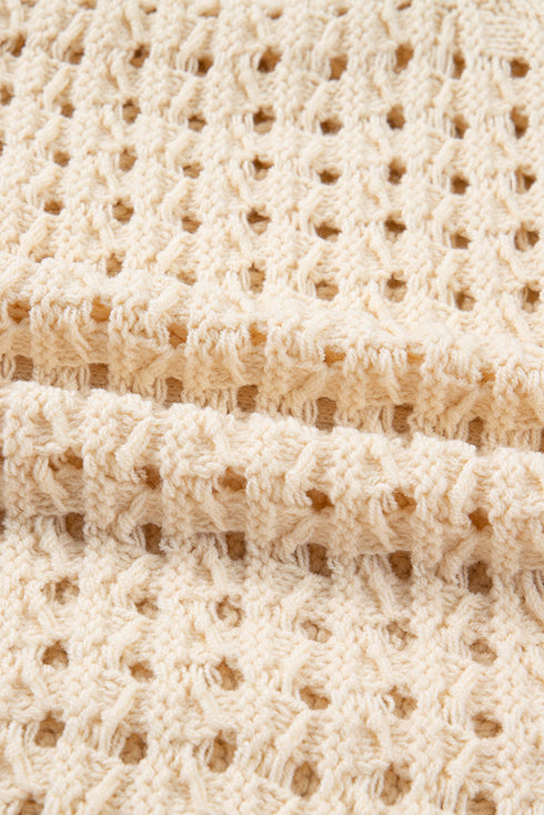 Textured Open Knit Zip Front Cardigan Sweater