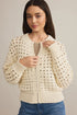 Textured Open Knit Zip Front Cardigan Sweater