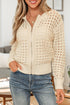 Textured Open Knit Zip Front Cardigan Sweater