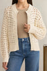 Textured Open Knit Zip Front Cardigan Sweater