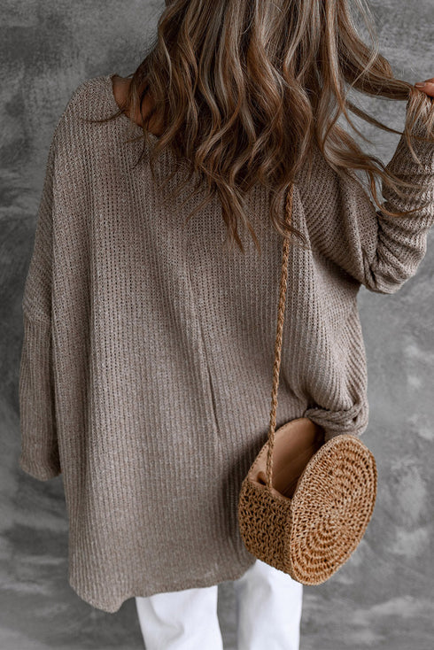 Textured Open Stitch Drop Shoulder Crop Sweater