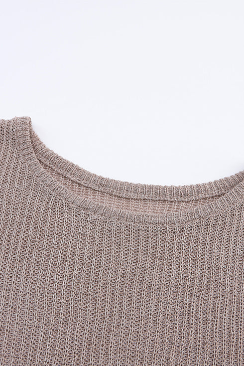 Textured Open Stitch Drop Shoulder Crop Sweater