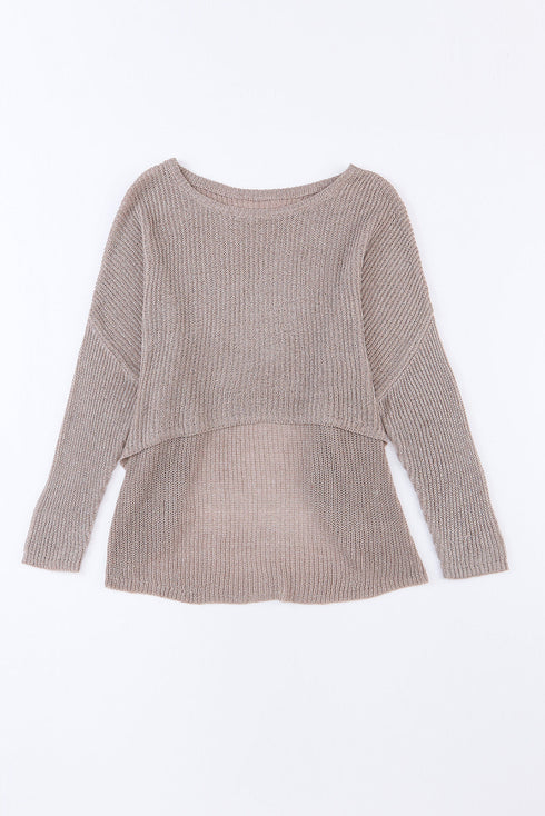 Textured Open Stitch Drop Shoulder Crop Sweater