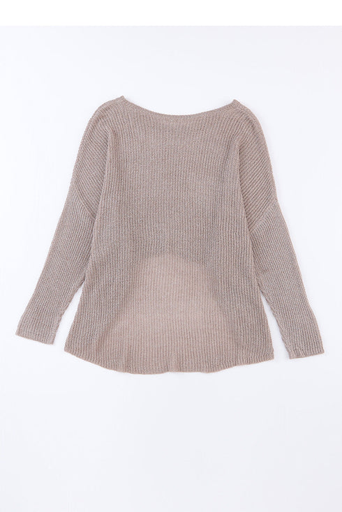 Textured Open Stitch Drop Shoulder Crop Sweater