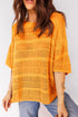 Textured Open Stitch Elbow Sleeve Crew Neck Top