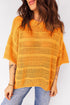 Textured Open Stitch Elbow Sleeve Crew Neck Top