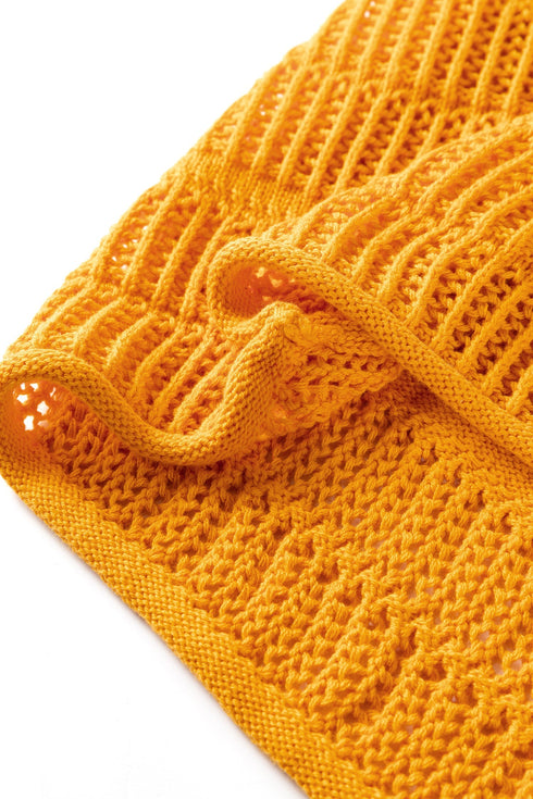 Textured Open Stitch Elbow Sleeve Crew Neck Top