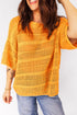 Textured Open Stitch Elbow Sleeve Crew Neck Top