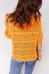 Textured Open Stitch Elbow Sleeve Crew Neck Top