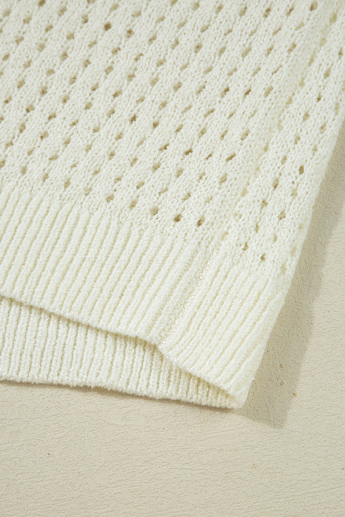 Textured Open Stitch Graphic Pullover Sweater