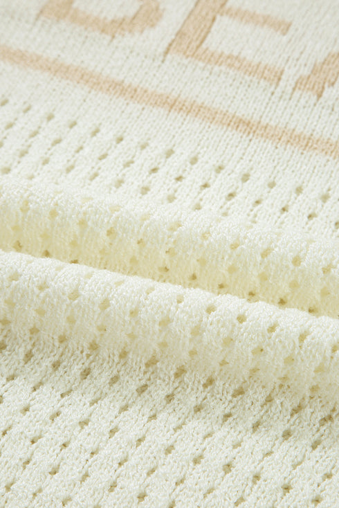 Textured Open Stitch Graphic Pullover Sweater