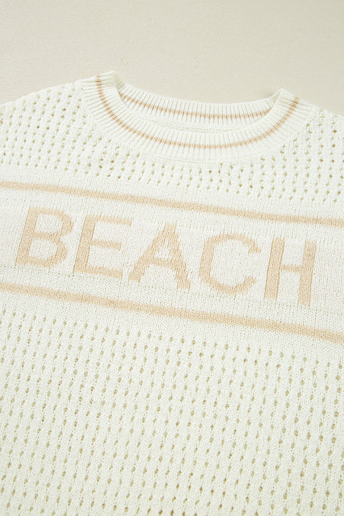 Textured Open Stitch Graphic Pullover Sweater