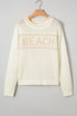 Textured Open Stitch Graphic Pullover Sweater