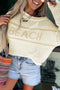 Textured Open Stitch Graphic Pullover Sweater