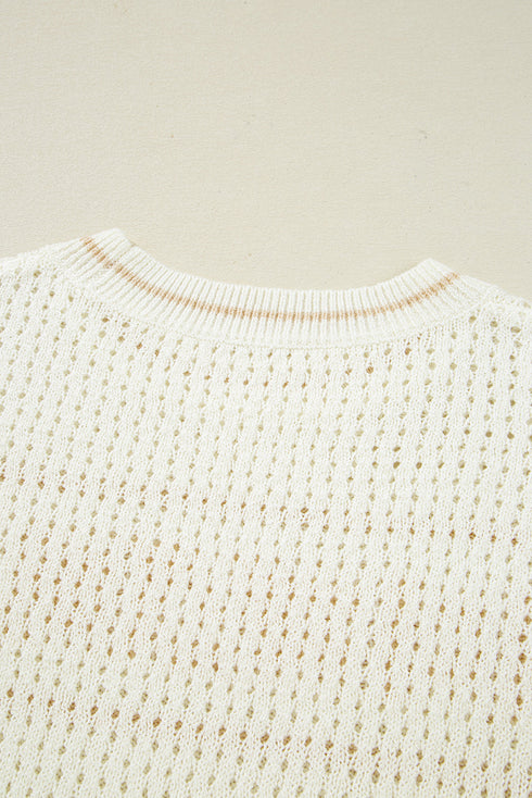 Textured Open Stitch Graphic Pullover Sweater
