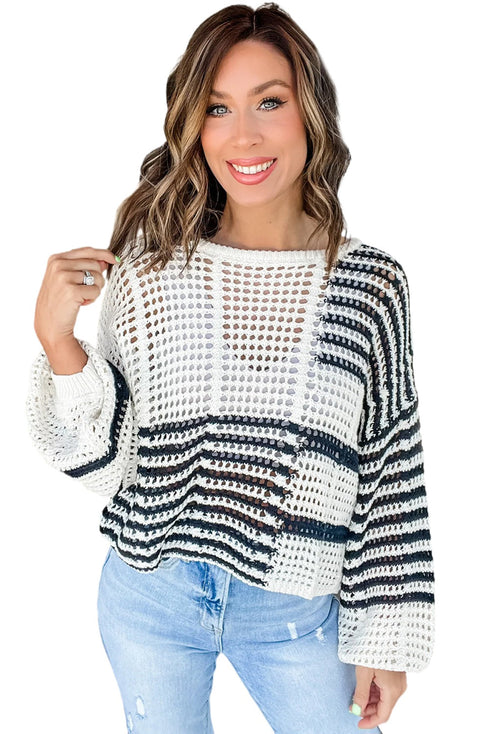 Textured Open Stitch Relaxed Fit Pullover Sweater