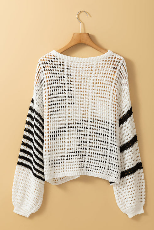 Textured Open Stitch Relaxed Fit Pullover Sweater