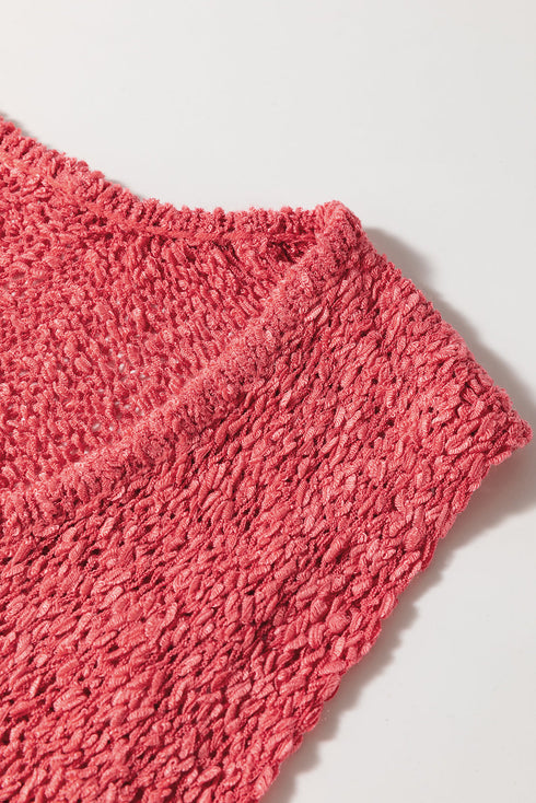 Textured Open Stitch Scoop Neck Sweater Tank Top