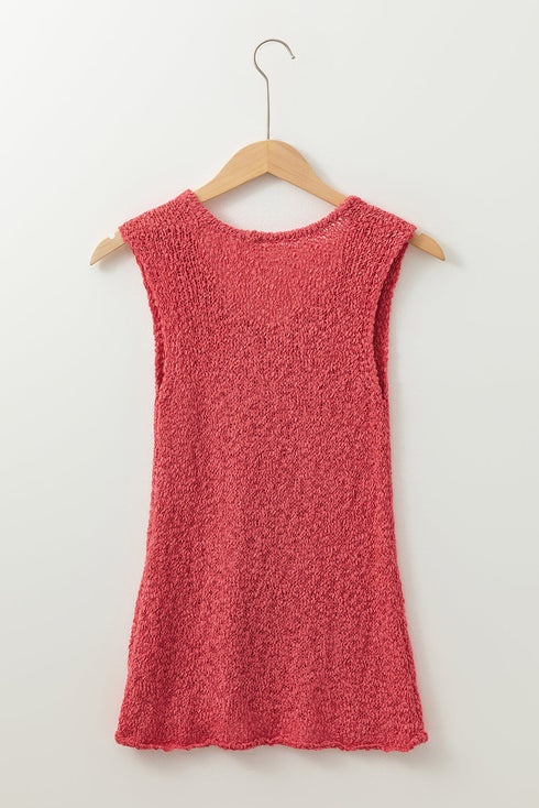 Textured Open Stitch Scoop Neck Sweater Tank Top