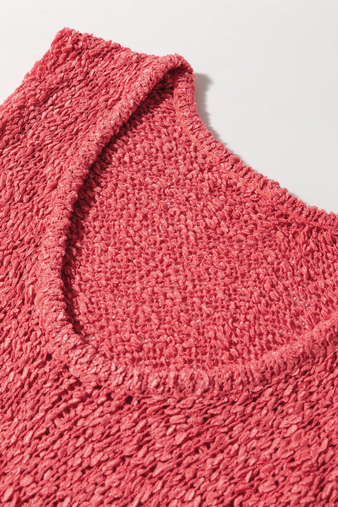 Textured Open Stitch Scoop Neck Sweater Tank Top