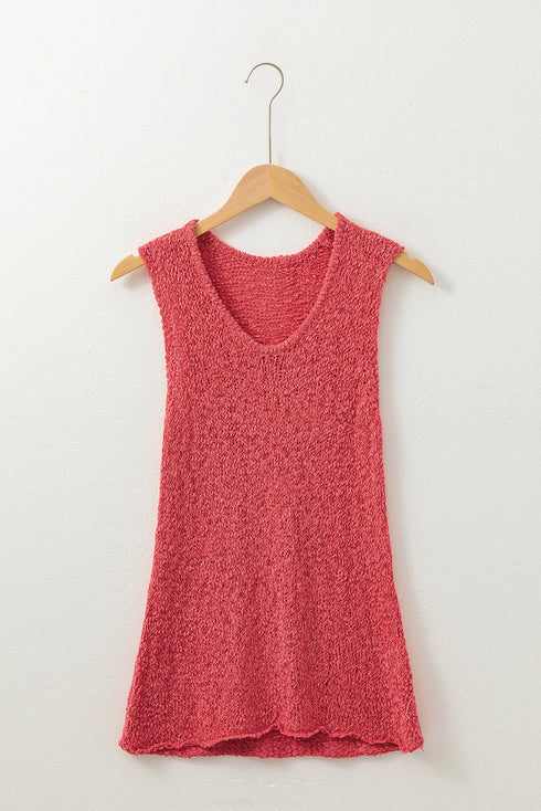 Textured Open Stitch Scoop Neck Sweater Tank Top