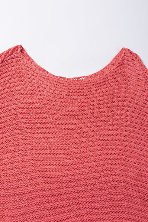 Textured Open Weave V Neck Short Sleeve Shirt