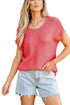 Textured Open Weave V Neck Short Sleeve Shirt
