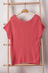 Textured Open Weave V Neck Short Sleeve Shirt