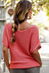 Textured Open Weave V Neck Short Sleeve Shirt