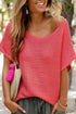 Textured Open Weave V Neck Short Sleeve Shirt