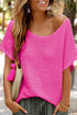 Textured Open Weave V Neck Short Sleeve Shirt