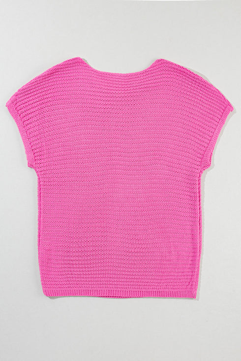 Textured Open Weave V Neck Short Sleeve Shirt
