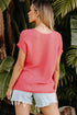 Textured Open Weave V Neck Short Sleeve Shirt