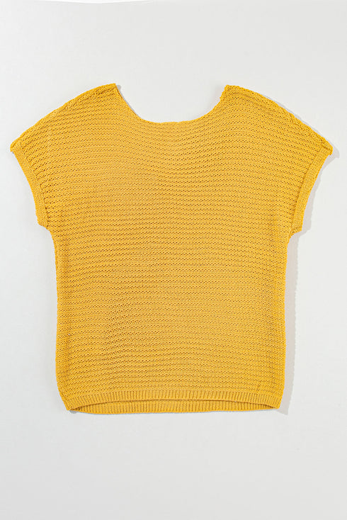 Textured Open Weave V Neck Short Sleeve Shirt