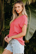 Textured Open Weave V Neck Short Sleeve Shirt