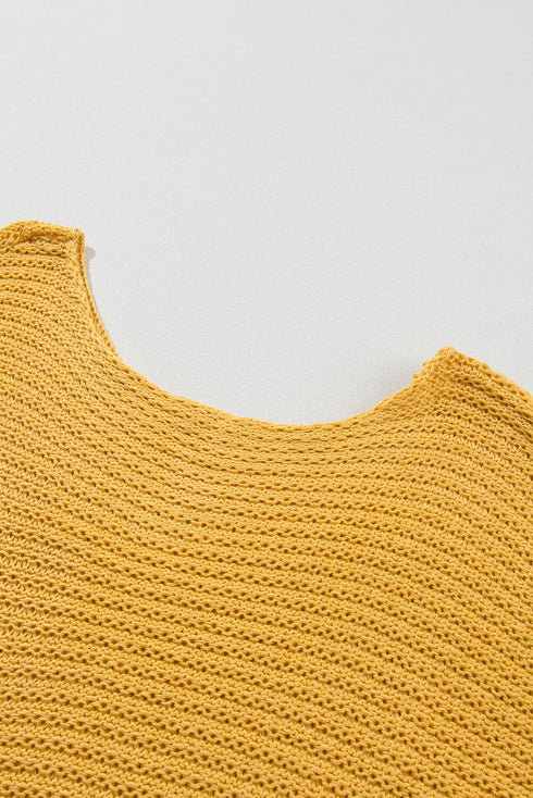 Textured Open Weave V Neck Short Sleeve Shirt
