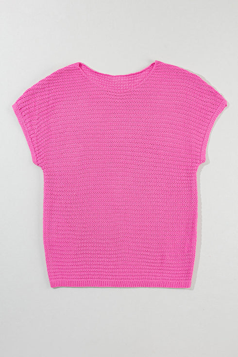 Textured Open Weave V Neck Short Sleeve Shirt