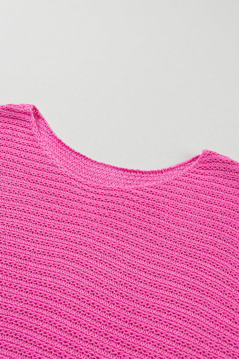 Textured Open Weave V Neck Short Sleeve Shirt